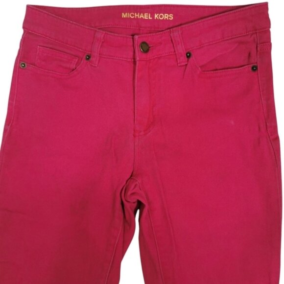 Michael Kors Mid-Rise Skinny Fit 5-Pocket Jeans in Dark Pink - Sz 6 - Picture 2 of 10